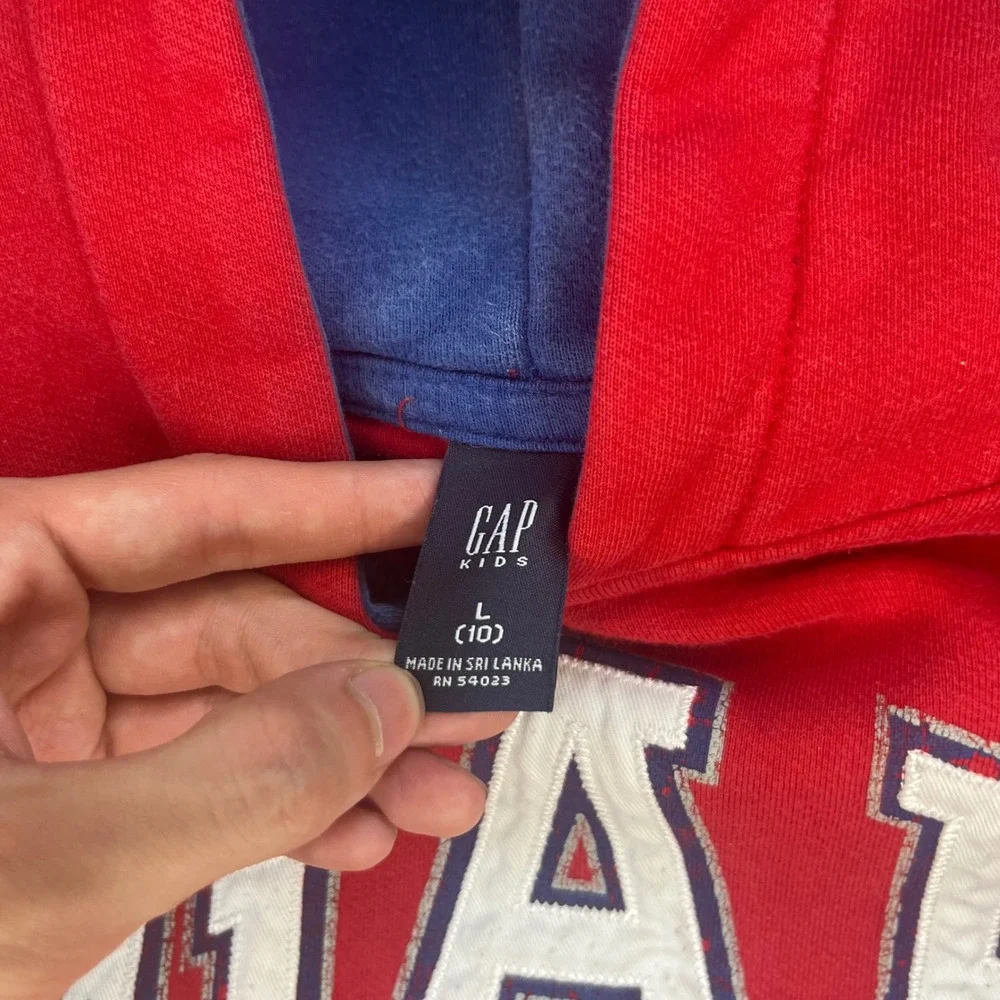 Gap Kids Arch Logo Pullover Hoodie Red Navy Blue Size 10